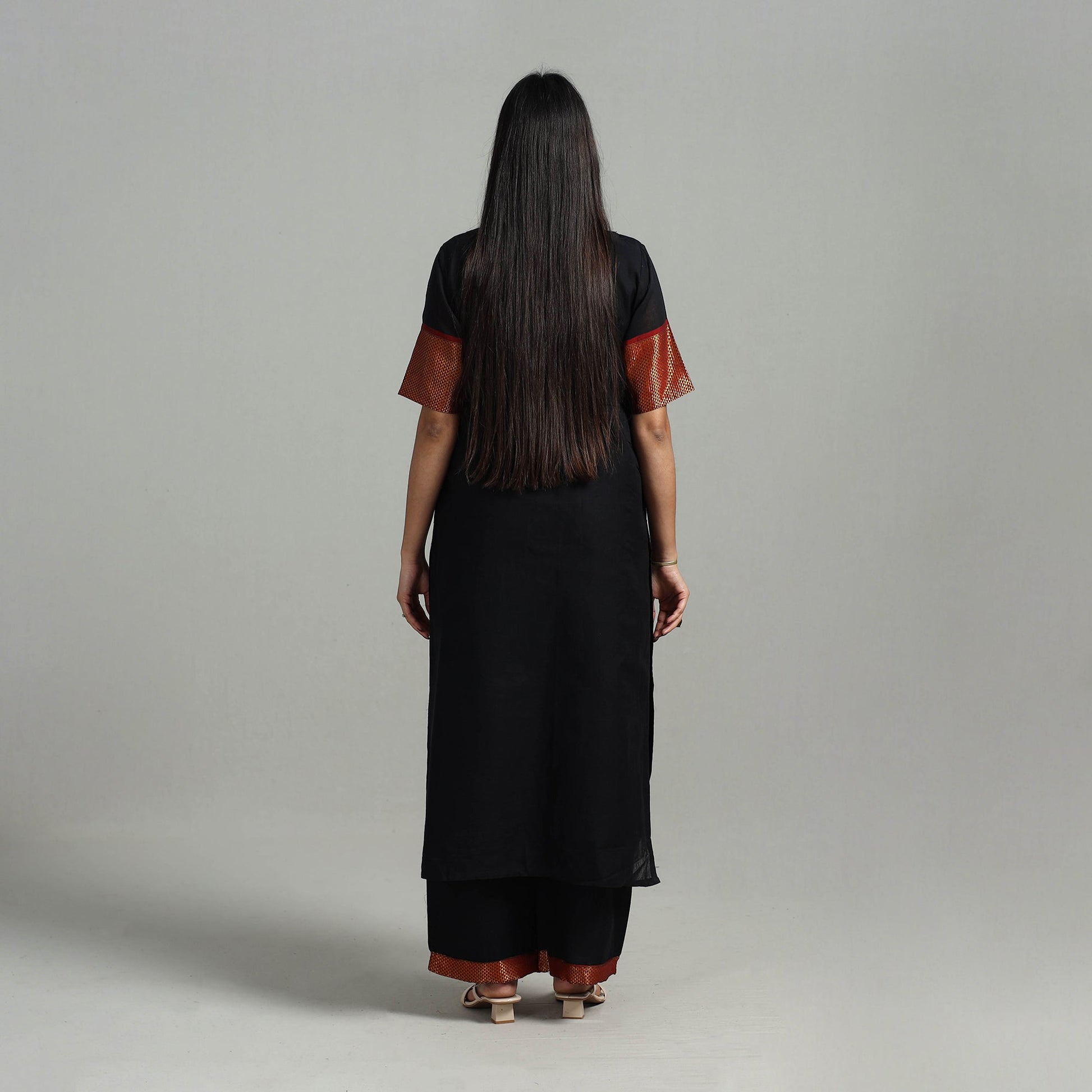 Black - Cotton Dharwad Kurta Set with Palazzo & Dupatta 07