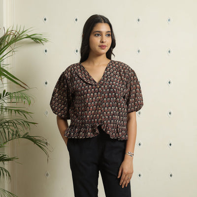 Black - Ajrakh Block Printed Cotton Crop Top 10