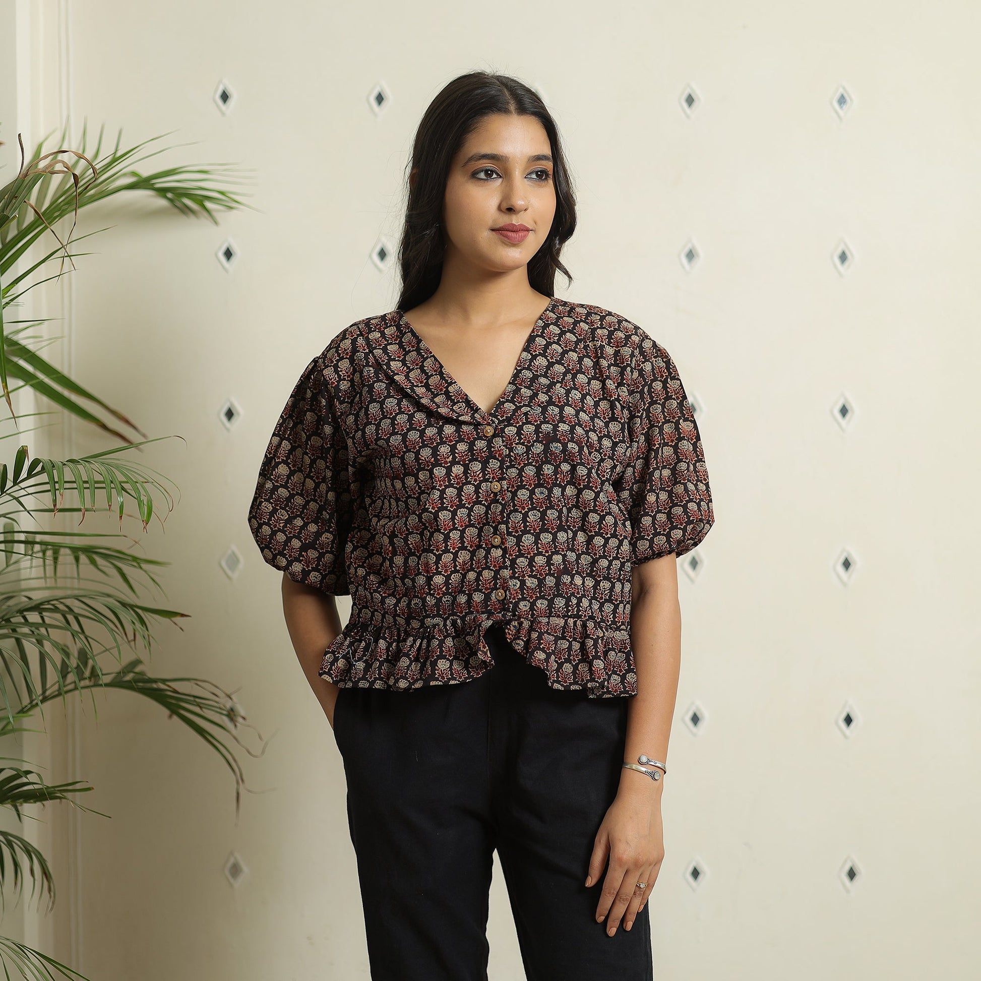Black - Ajrakh Block Printed Cotton Crop Top 10