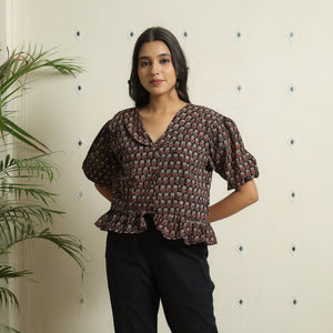 Black - Ajrakh Block Printed Cotton Crop Top 10