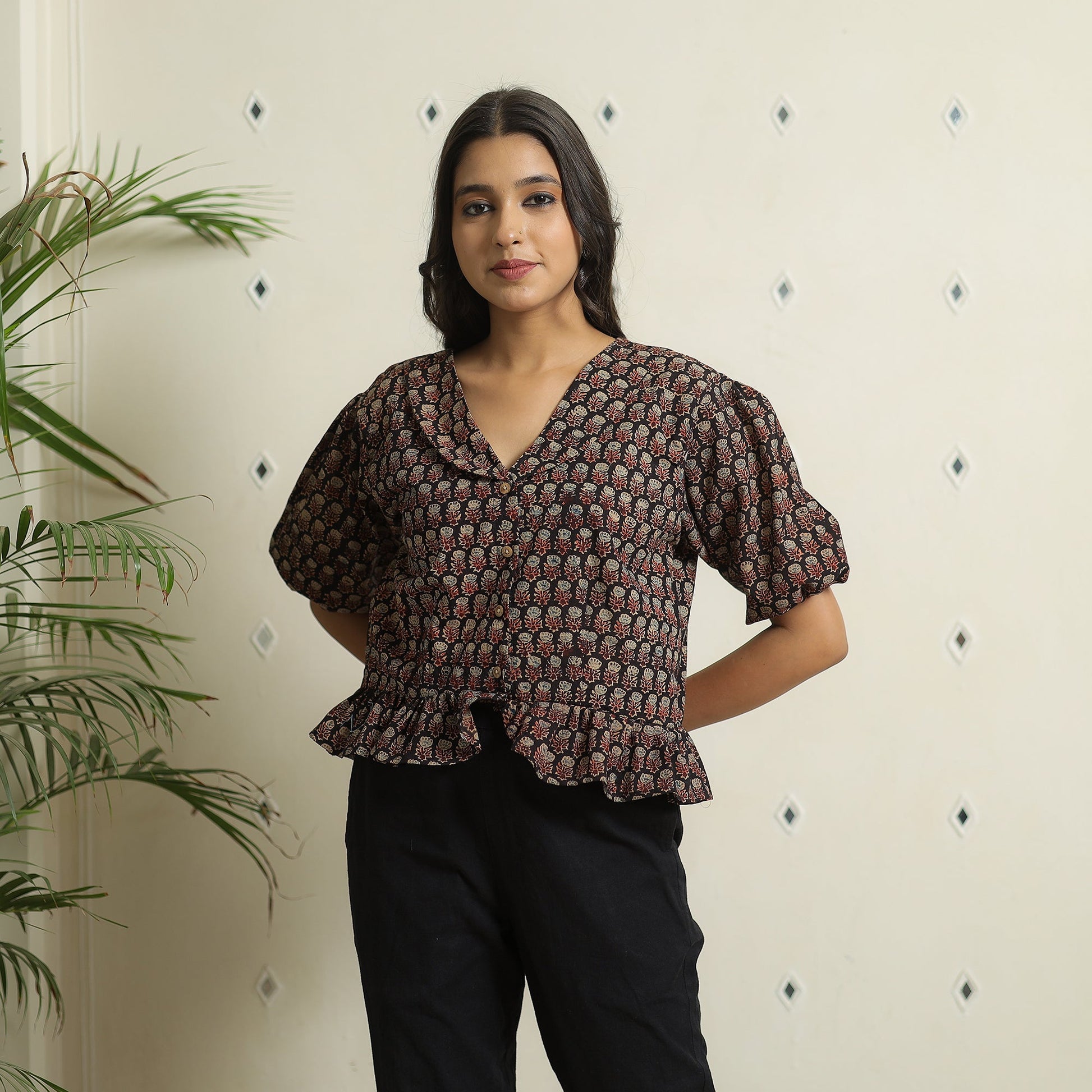 Black - Ajrakh Block Printed Cotton Crop Top 10