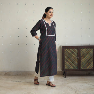 Black - Jacquard Cotton Straight Kurta with Lace Work 31
