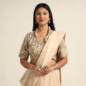Beige - Pedana Kalamkari Block Printed Cotton Stitched Blouse 15