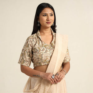 Beige - Pedana Kalamkari Block Printed Cotton Stitched Blouse 15