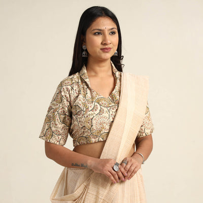 Beige - Pedana Kalamkari Block Printed Cotton Stitched Blouse 15
