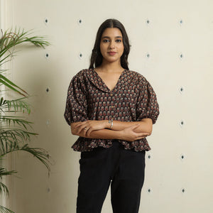 Black - Ajrakh Block Printed Cotton Crop Top 10