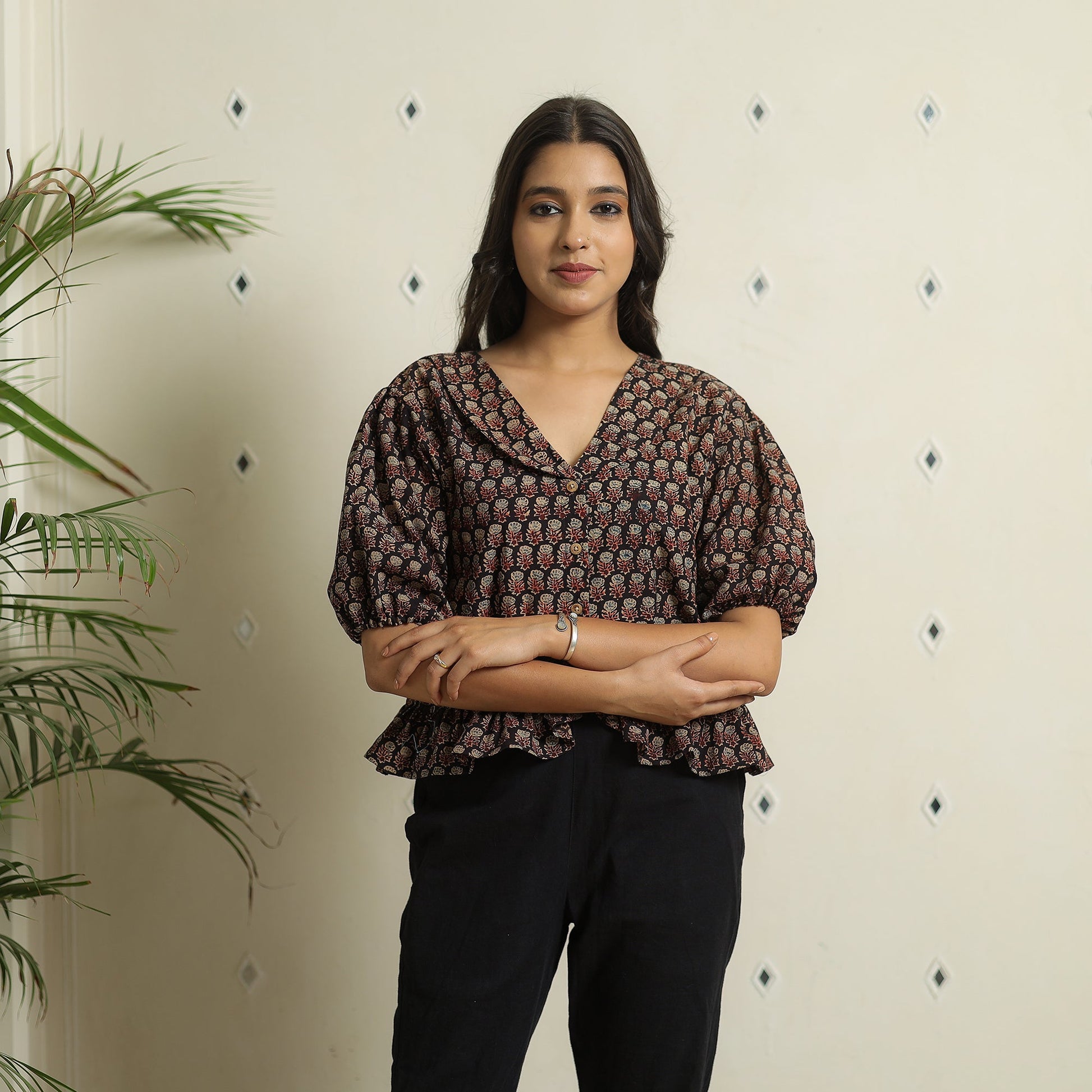Black - Ajrakh Block Printed Cotton Crop Top 10