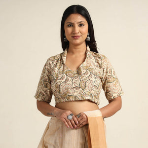Beige - Pedana Kalamkari Block Printed Cotton Stitched Blouse 15