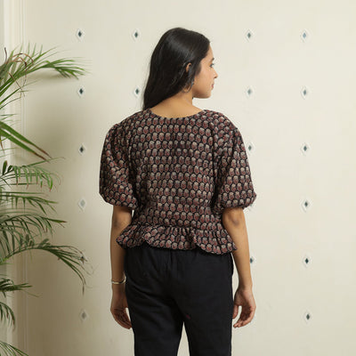 Black - Ajrakh Block Printed Cotton Crop Top 10
