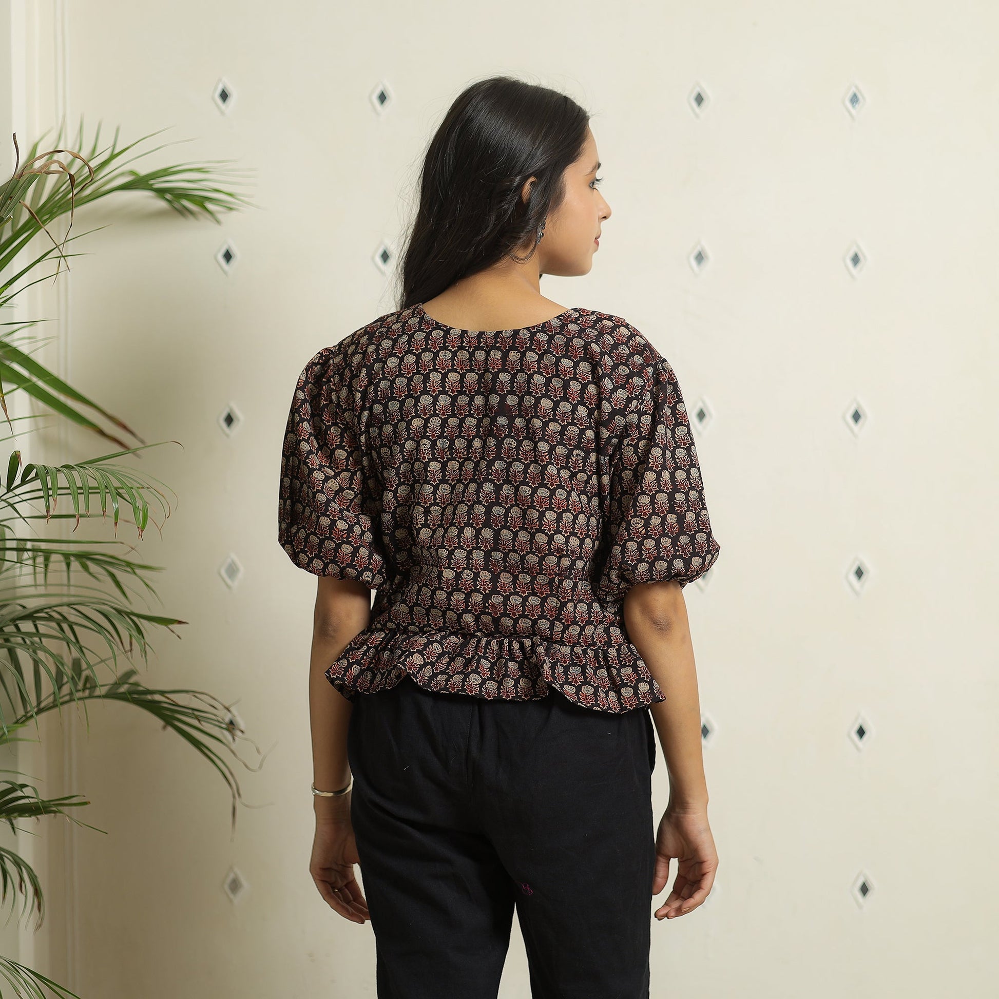 Black - Ajrakh Block Printed Cotton Crop Top 10