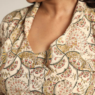 Beige - Pedana Kalamkari Block Printed Cotton Stitched Blouse 15