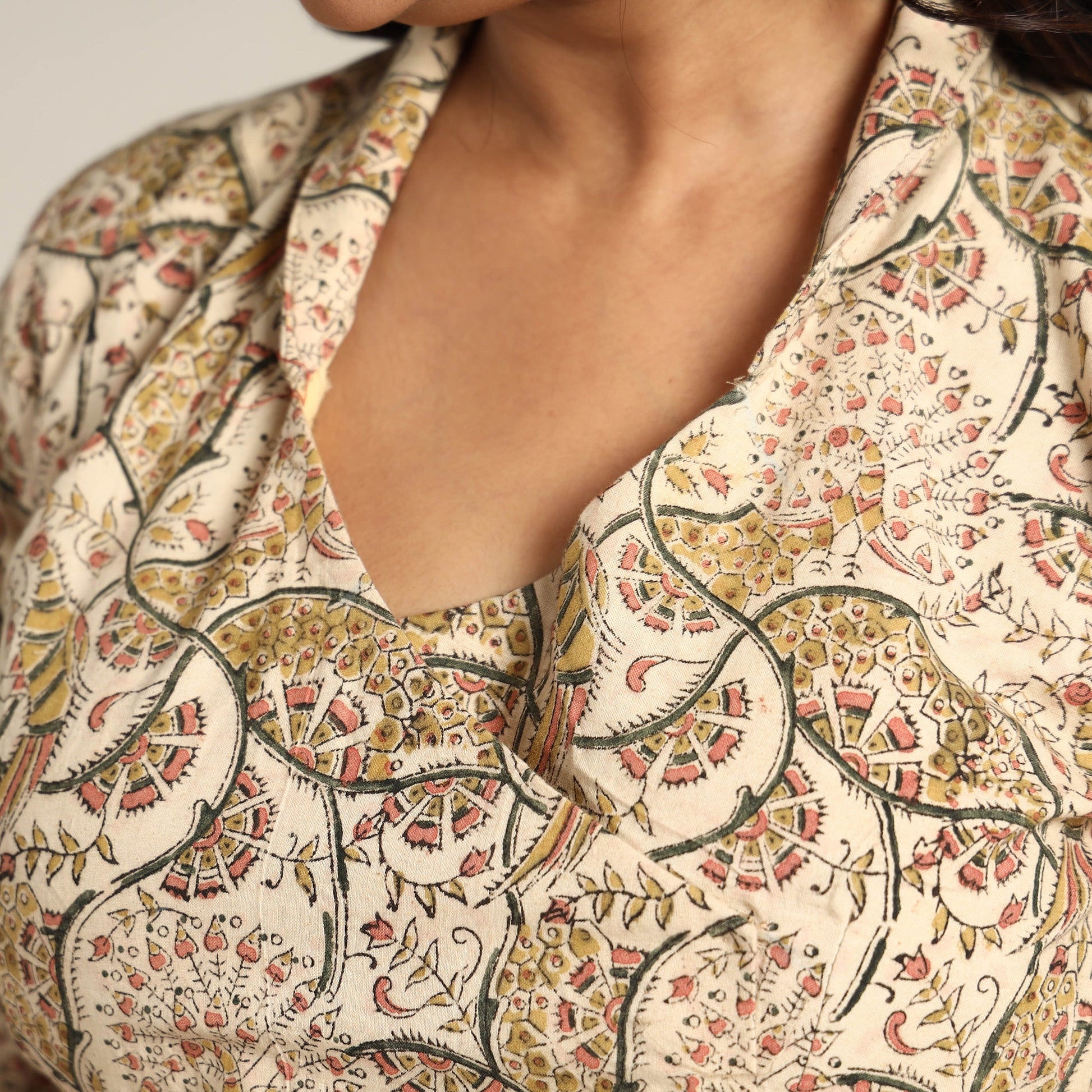 Beige - Pedana Kalamkari Block Printed Cotton Stitched Blouse 15
