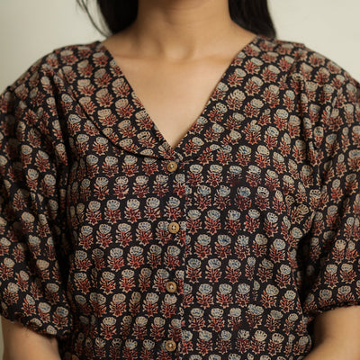 Black - Ajrakh Block Printed Cotton Crop Top 10