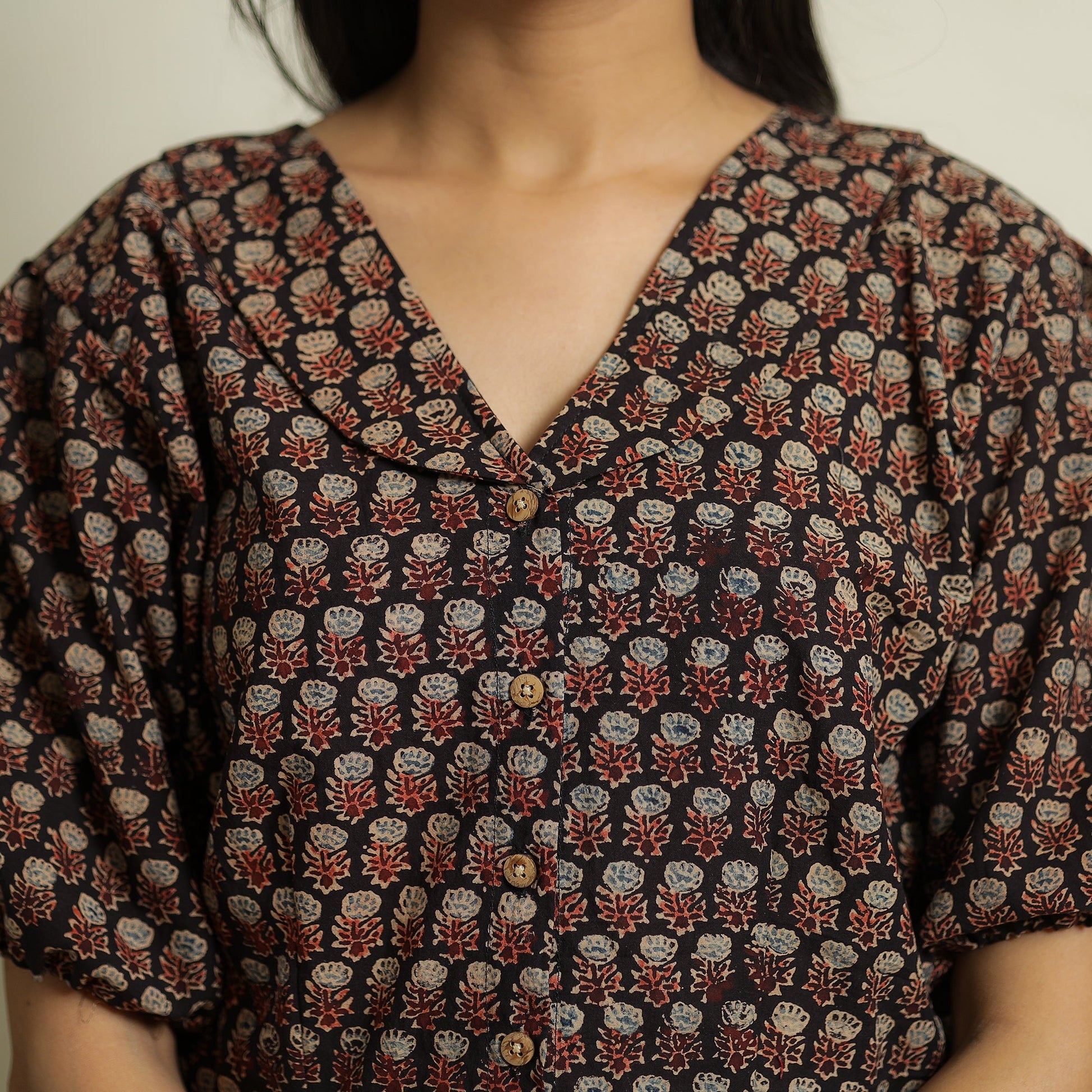 Black - Ajrakh Block Printed Cotton Crop Top 10