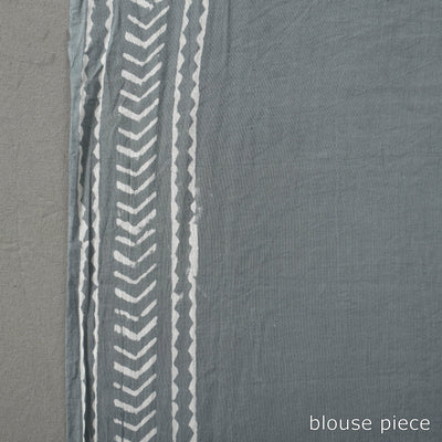 Grey - Natural Dyed Cotton Bagru Print Saree 05