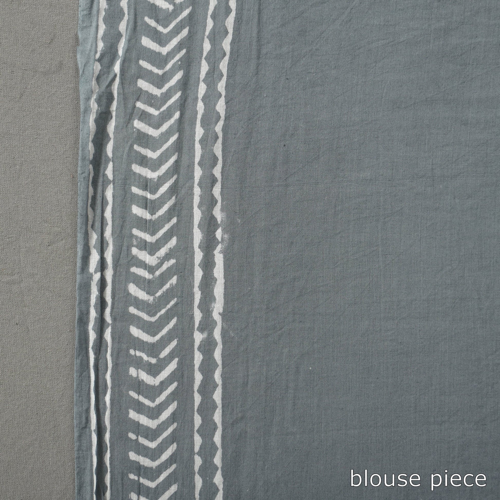 Grey - Natural Dyed Cotton Bagru Print Saree 05