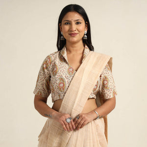Beige - Pedana Kalamkari Block Printed Cotton Stitched Blouse 16