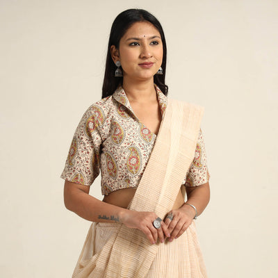 Beige - Pedana Kalamkari Block Printed Cotton Stitched Blouse 16