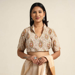 Beige - Pedana Kalamkari Block Printed Cotton Stitched Blouse 16