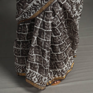 Brown - Bagru Block Printed Kota Doria Cotton Zari Border Saree