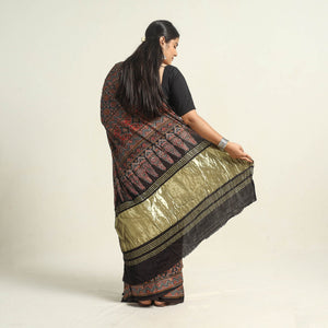 Brown - Modal Silk Block Printed Ajrakh Saree with Zari Border 68