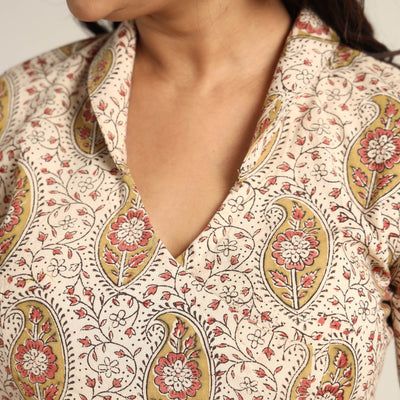 Beige - Pedana Kalamkari Block Printed Cotton Stitched Blouse 16