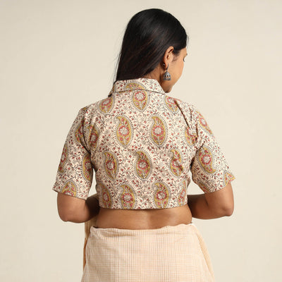 Beige - Pedana Kalamkari Block Printed Cotton Stitched Blouse 16