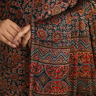 Brown - Modal Silk Block Printed Ajrakh Saree with Zari Border 68