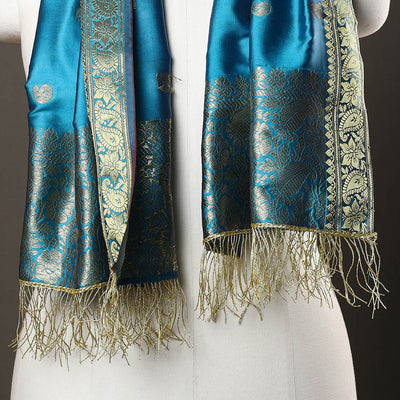 Blue - Brocade Handloom Silk Nakshi Buti Banarasi Stole 29