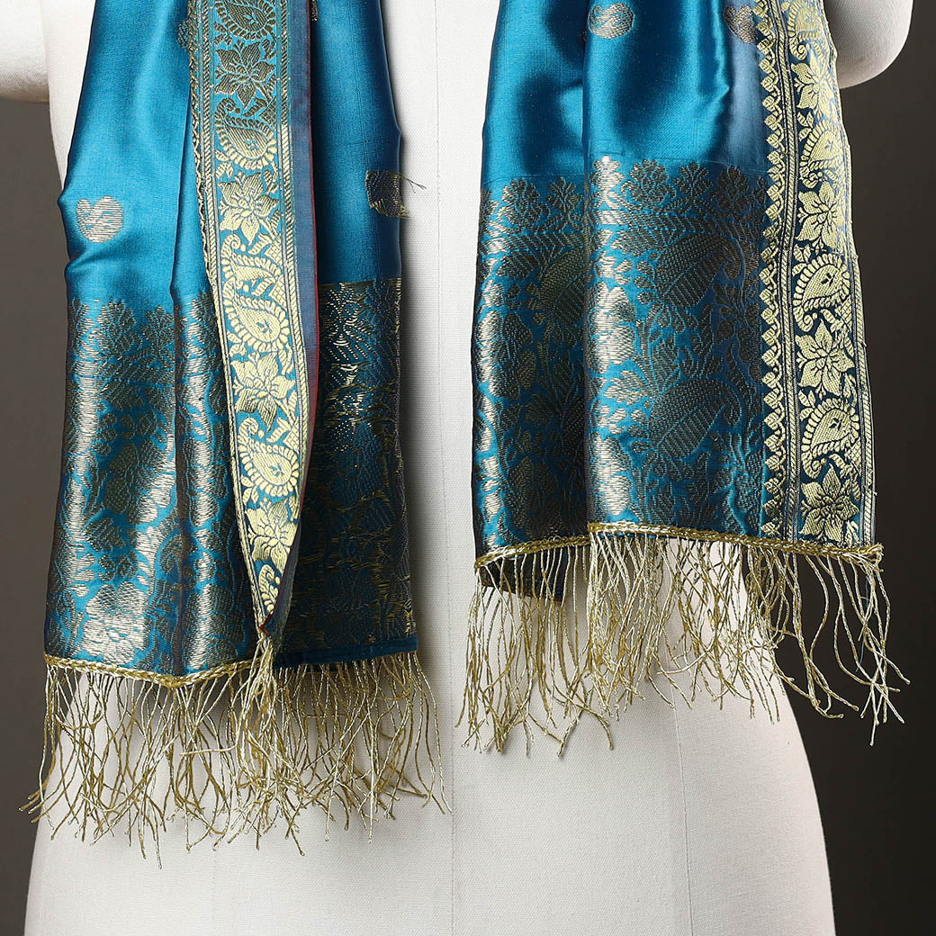 Blue - Brocade Handloom Silk Nakshi Buti Banarasi Stole 29