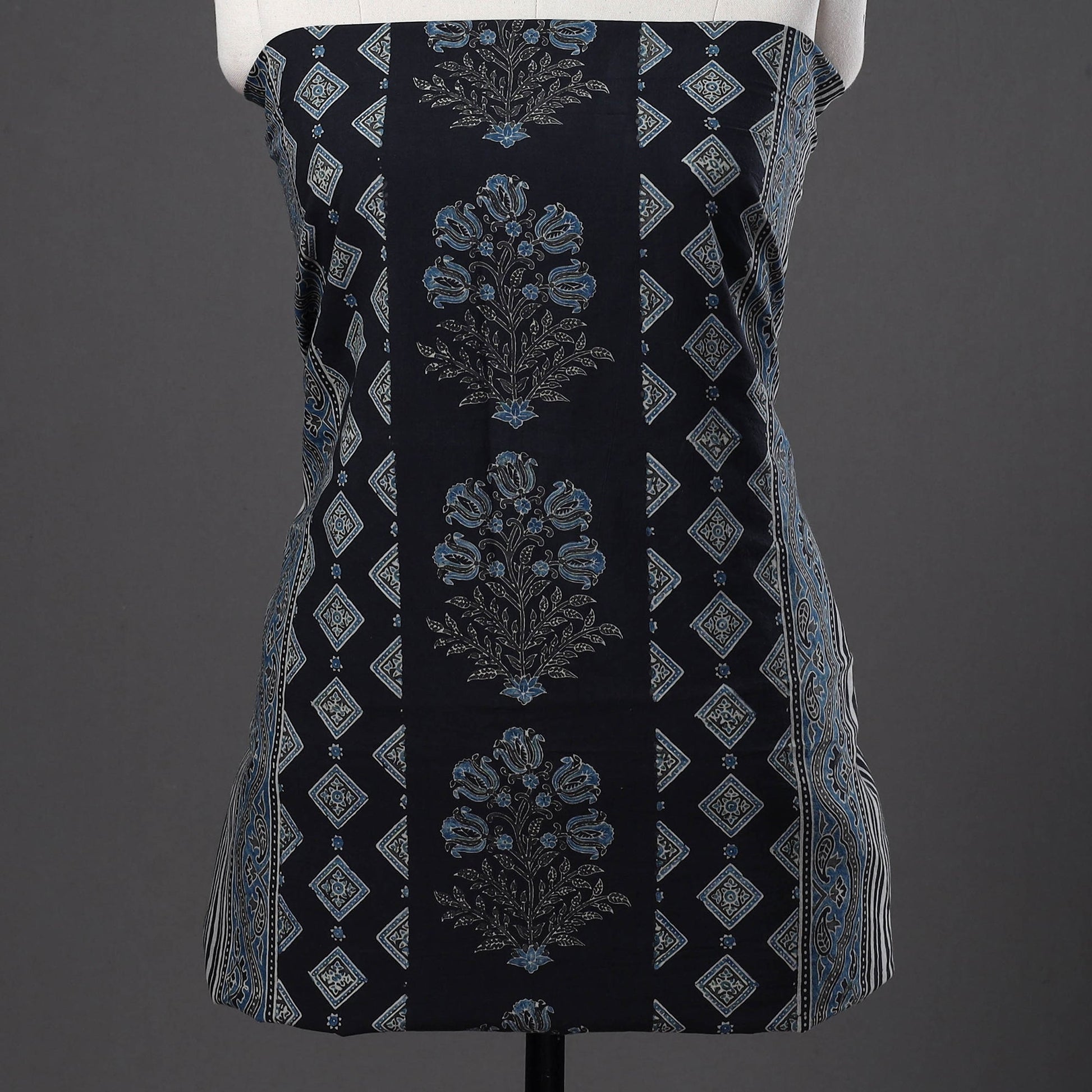 Black - Hand Block Print Cotton 3pc Ajrakh Dress Material 10