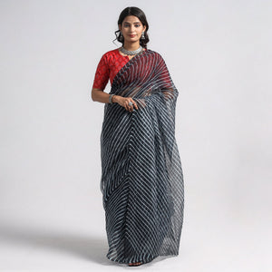 Black - Leheriya Tie-Dye Kota Doria Cotton Saree 01