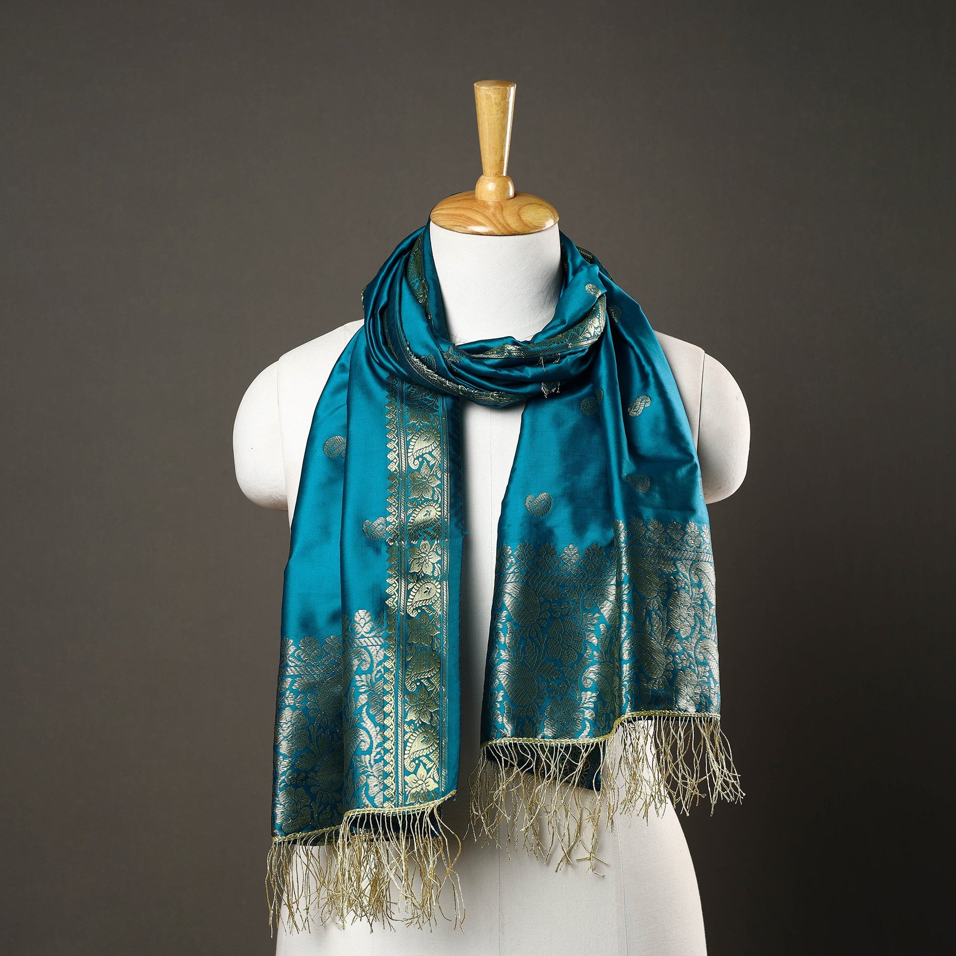 Blue - Brocade Handloom Silk Nakshi Buti Banarasi Stole 31