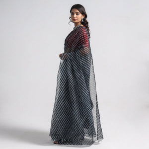 Black - Leheriya Tie-Dye Kota Doria Cotton Saree 01