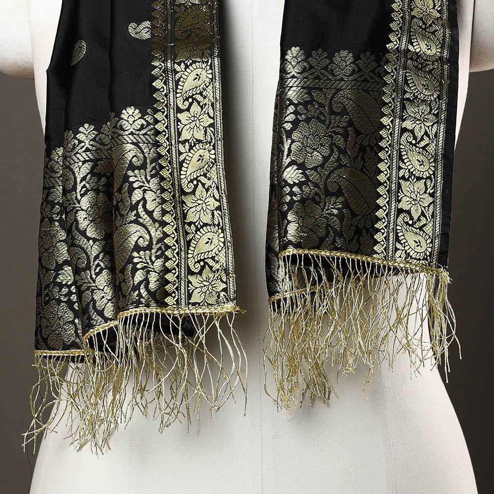 Black - Brocade Handloom Silk Nakshi Buti Banarasi Stole 28