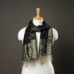 Black - Brocade Handloom Silk Nakshi Buti Banarasi Stole 28