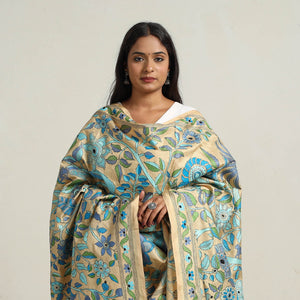 Blue - Bengal Handloom Silk Kantha Embroidery Dupatta 16