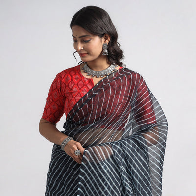 Black - Leheriya Tie-Dye Kota Doria Cotton Saree 01