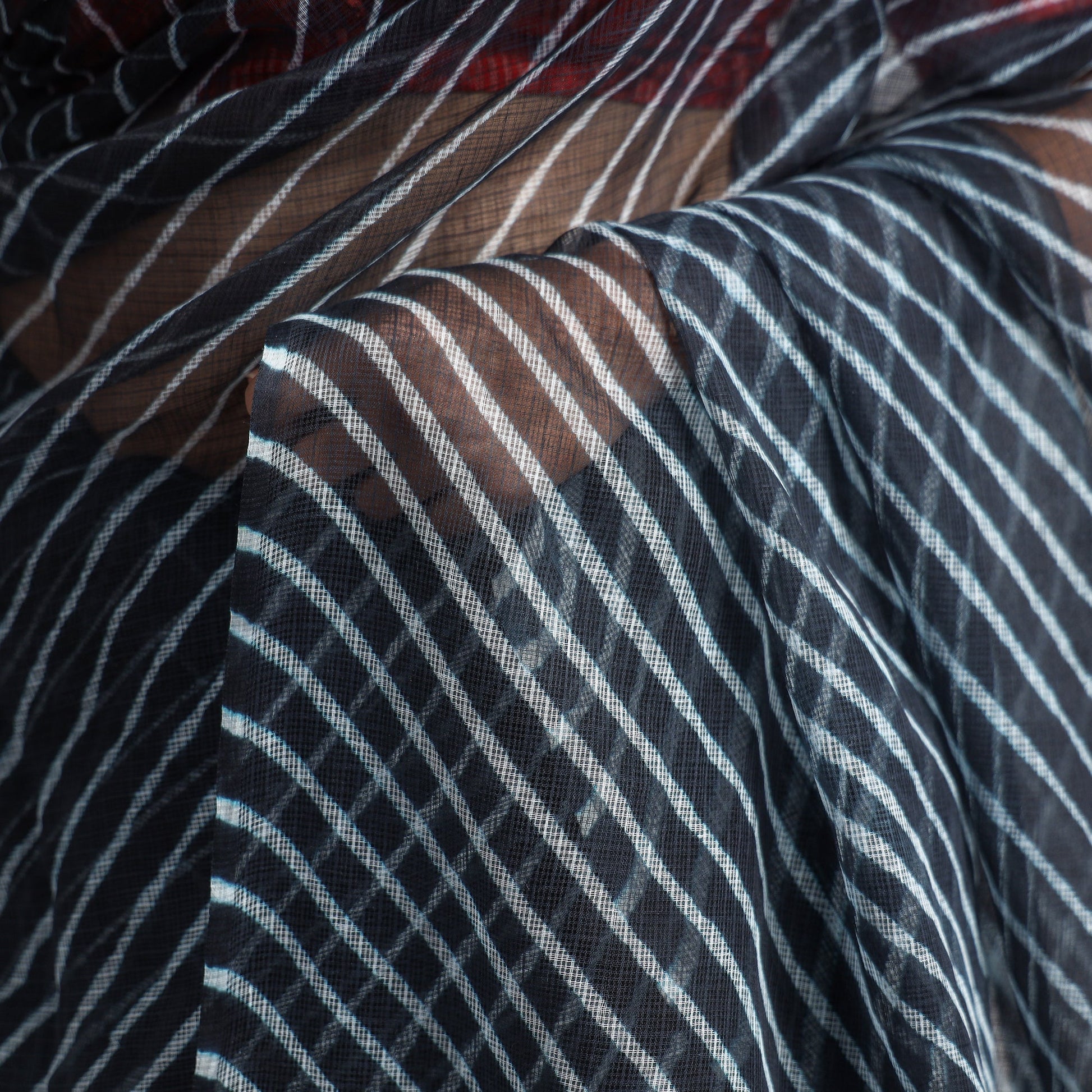 Black - Leheriya Tie-Dye Kota Doria Cotton Saree 01