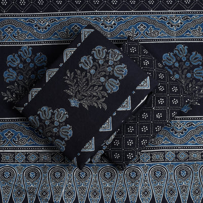 Black - Hand Block Print Cotton 3pc Ajrakh Dress Material 10