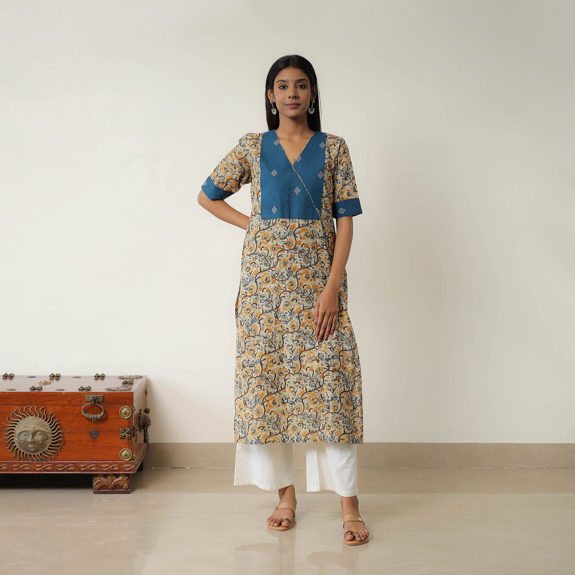 Beige - Natural Dyed Block Print Cotton Kalamkari Kurta 05