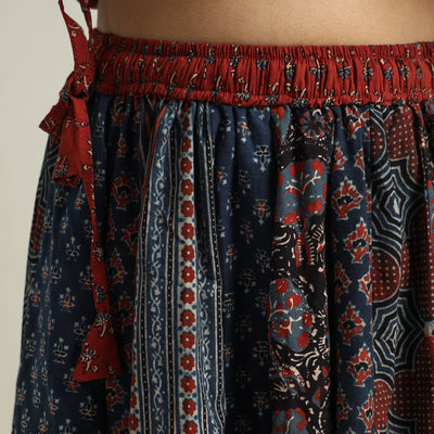 Blue - Ajrakh Block Printed 24 Kali Patchwork Cotton Long Skirt 45