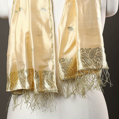Beige - Brocade Handloom Pure Silk Banarasi Stole 08