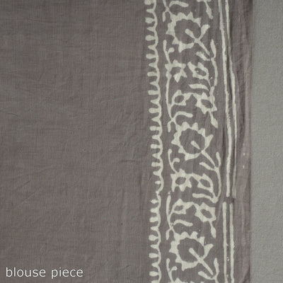 Grey - Natural Dyed Cotton Bagru Print Saree 07
