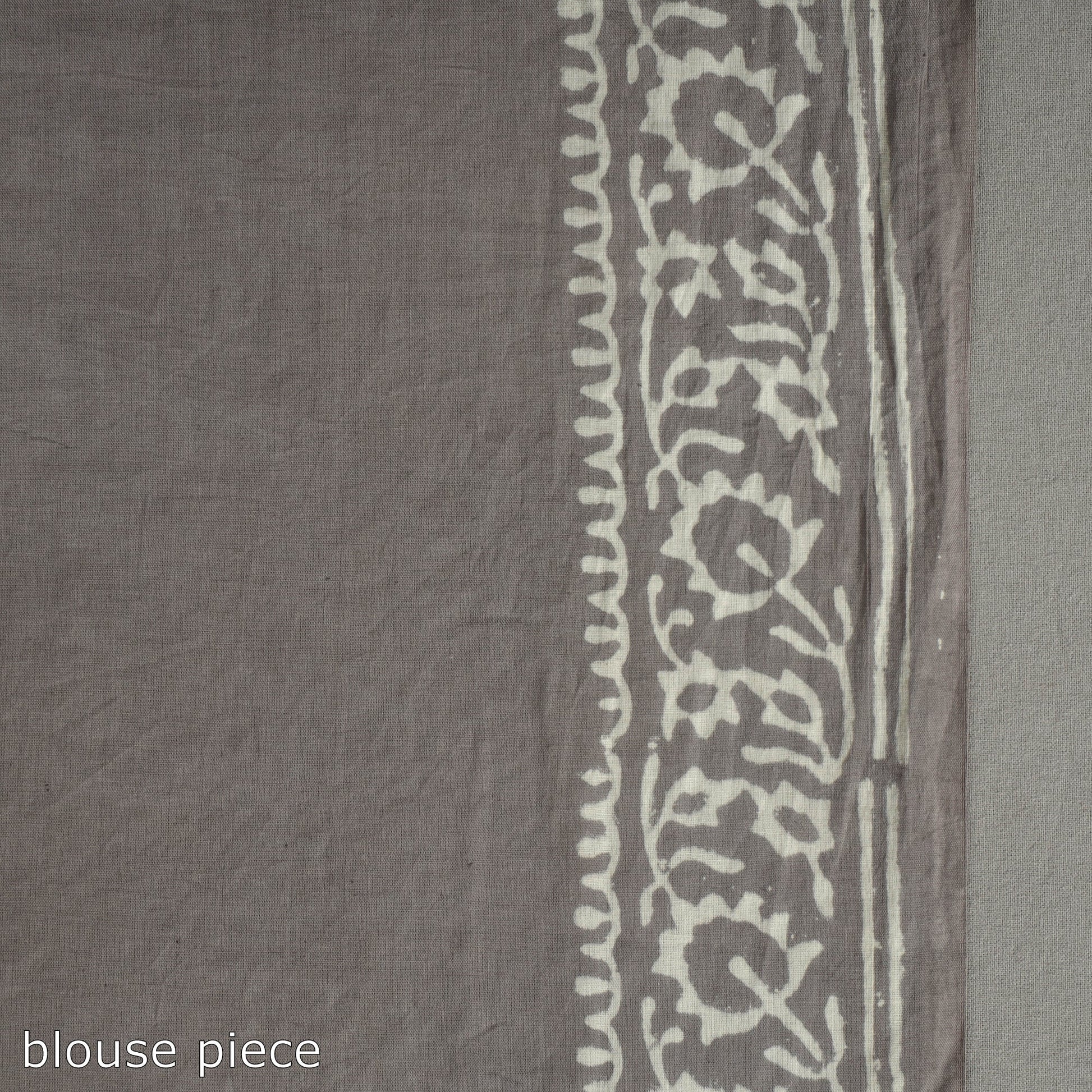 Grey - Natural Dyed Cotton Bagru Print Saree 07