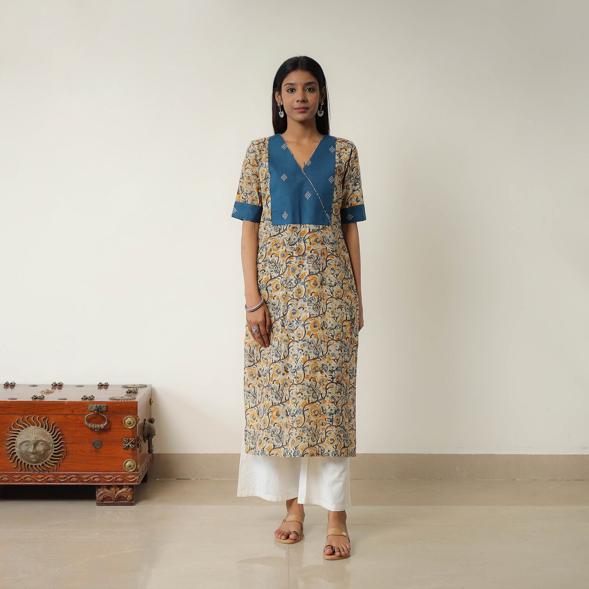 Beige - Natural Dyed Block Print Cotton Kalamkari Kurta 05