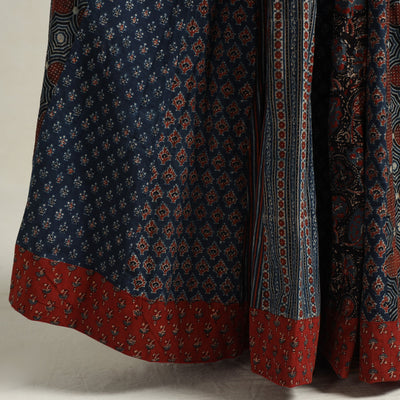 Blue - Ajrakh Block Printed 24 Kali Patchwork Cotton Long Skirt 45