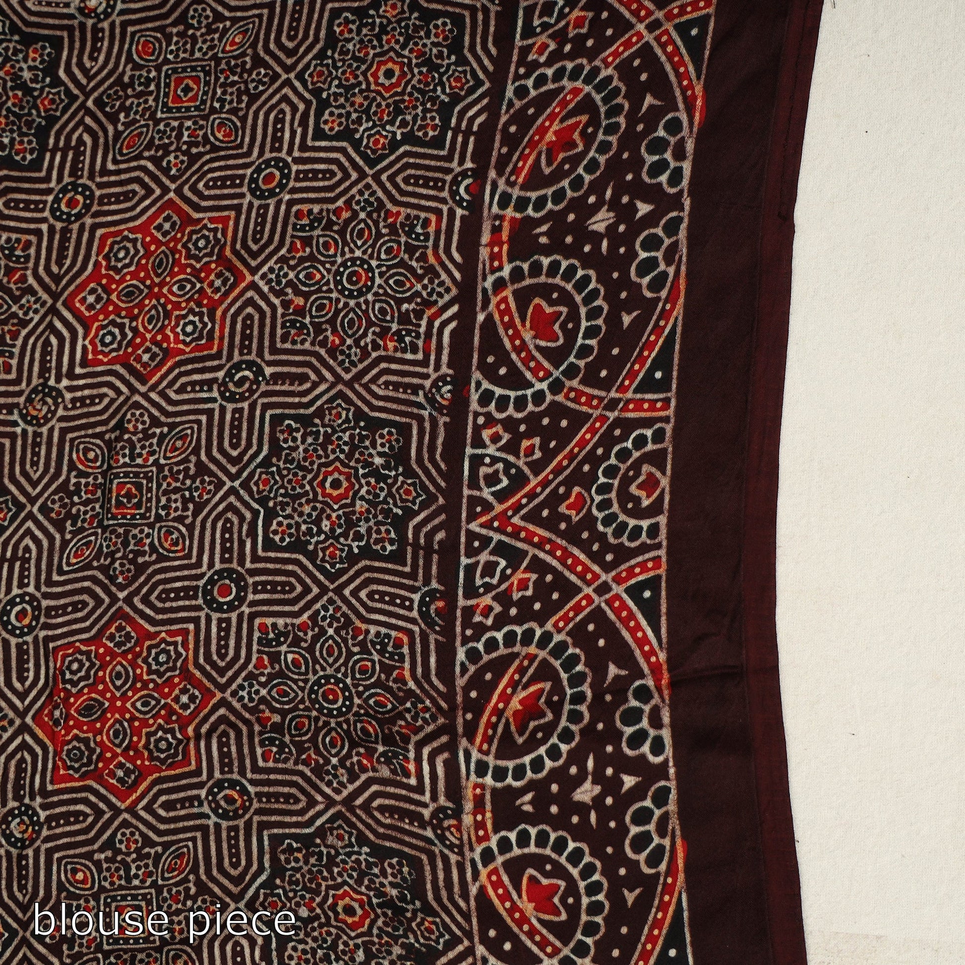 Brown - Modal Silk Block Printed Ajrakh Saree with Zari Border 69
