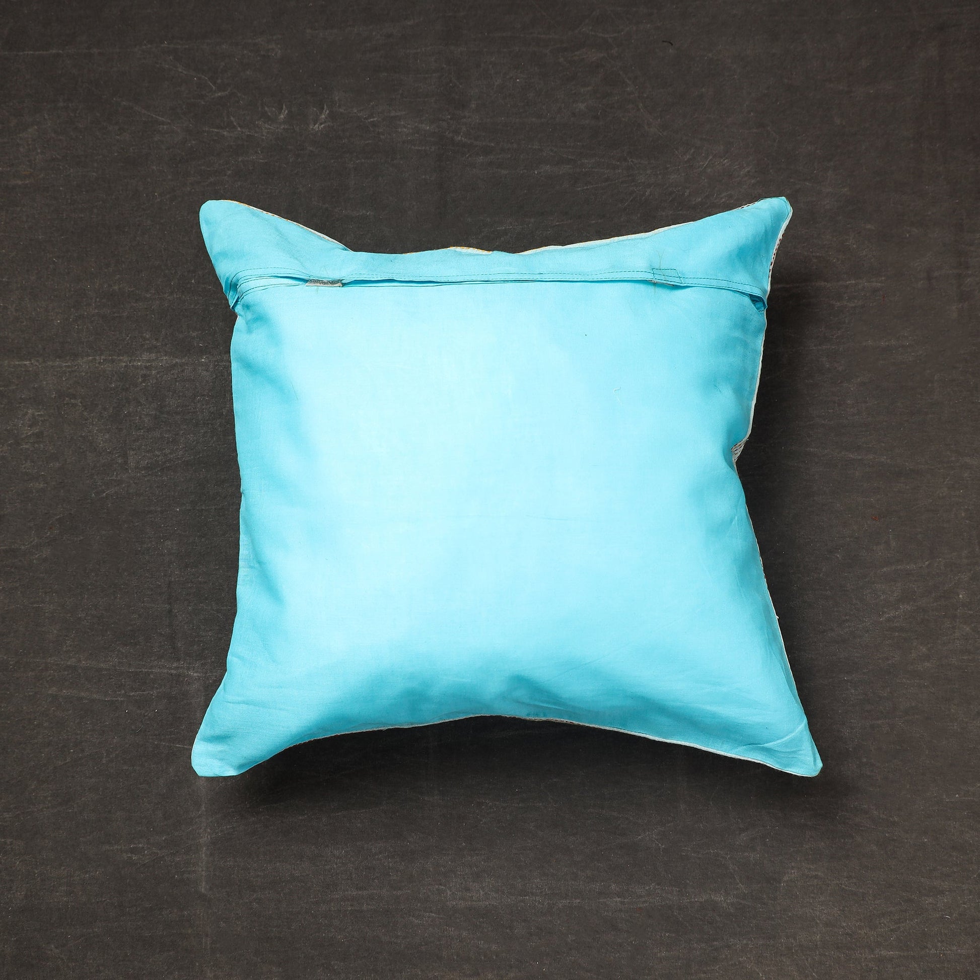 Blue - Bengal Kantha Embroidery Cotton Cushion Cover (17 x 17 in) 11