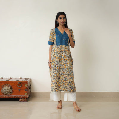 Beige - Natural Dyed Block Print Cotton Kalamkari Kurta 05
